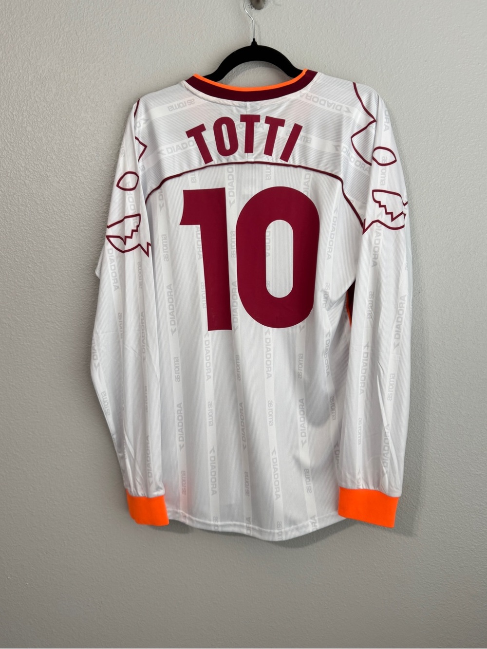 AS Roma 1999/2000 Totti #10 away long sleeve White soccer Jersey